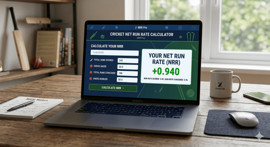 Calculate net run rate using an online cricket NRR calculator tool
